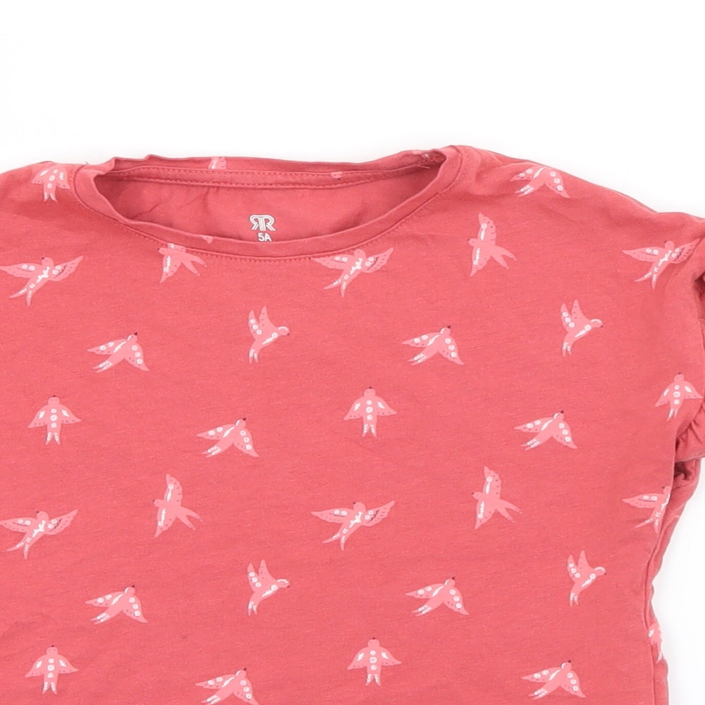 RTR Girls Red Geometric Cotton Pullover T-Shirt Size 5 Years Crew Neck