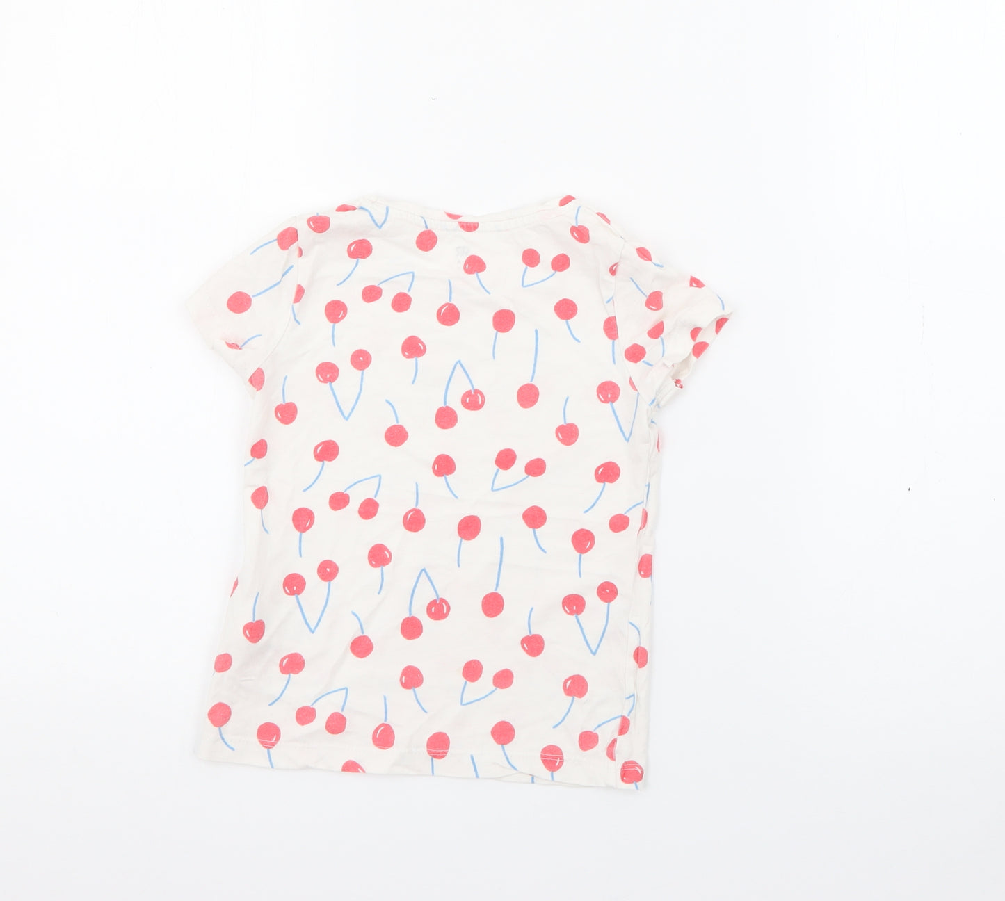 RTR Girls White Geometric Cotton Pullover T-Shirt Size 5 Years Crew Neck  - Cherries