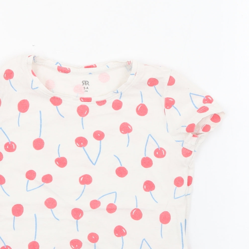 RTR Girls White Geometric Cotton Pullover T-Shirt Size 5 Years Crew Neck  - Cherries