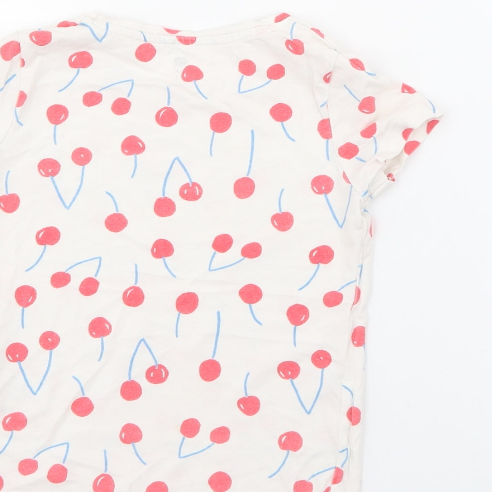 RTR Girls White Geometric Cotton Pullover T-Shirt Size 5 Years Crew Neck  - Cherries