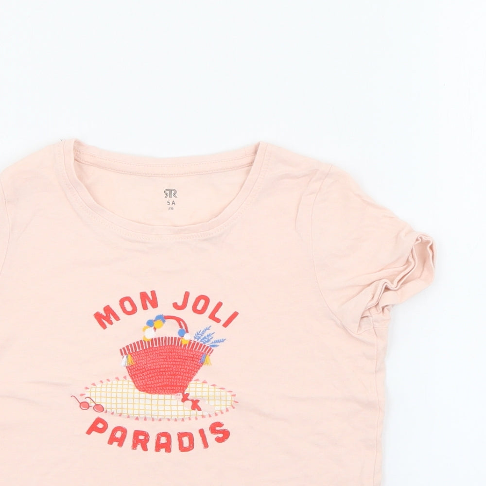 RTR Girls Pink  Cotton Pullover T-Shirt Size 5 Years Crew Neck  - Paris