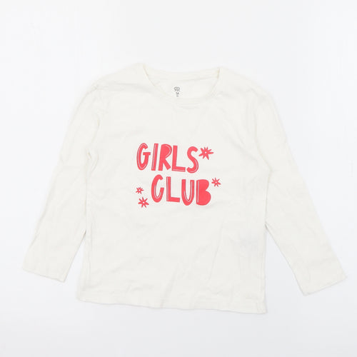 RTR Girls White  Cotton Pullover T-Shirt Size 5 Years Crew Neck  - Girls Club