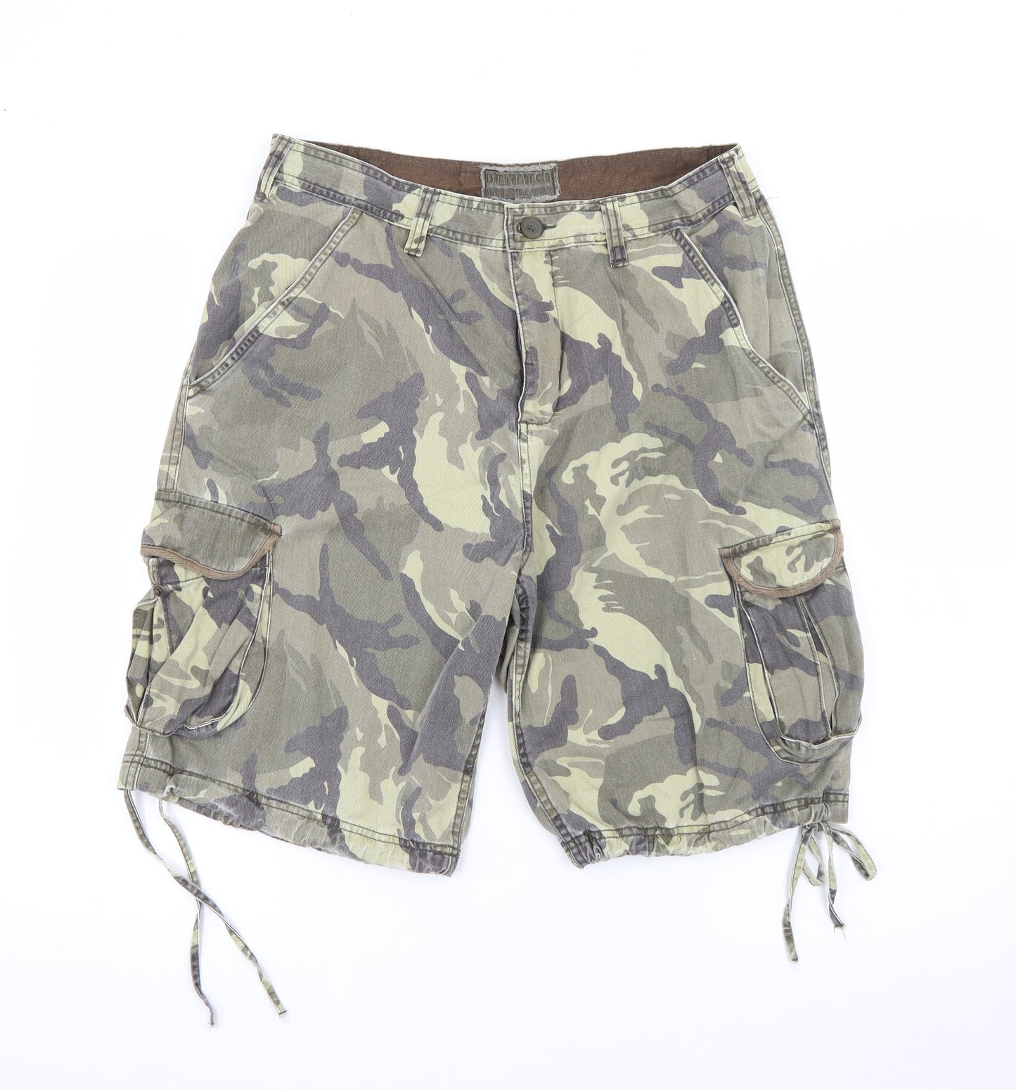 Denim Co Mens Green Camouflage Cotton Cargo Shorts Size 32 in L9 in Regular Button
