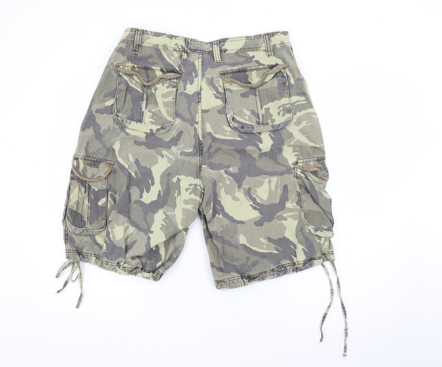 Denim Co Mens Green Camouflage Cotton Cargo Shorts Size 32 in L9 in Regular Button