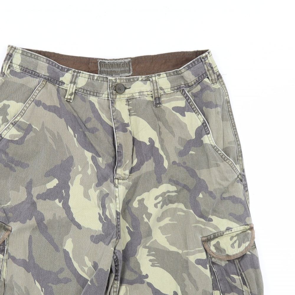 Denim Co Mens Green Camouflage Cotton Cargo Shorts Size 32 in L9 in Regular Button