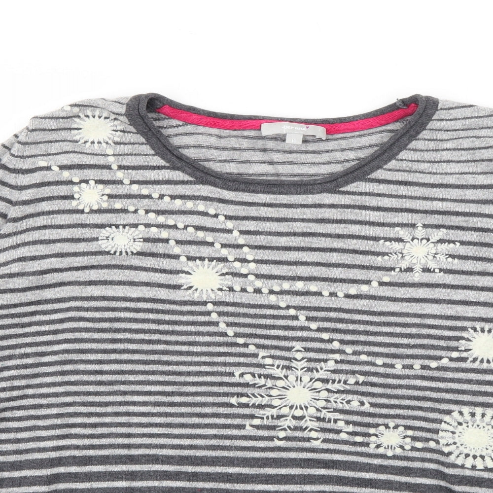 Per Una Womens Grey Crew Neck Striped Cotton Pullover Jumper Size 10