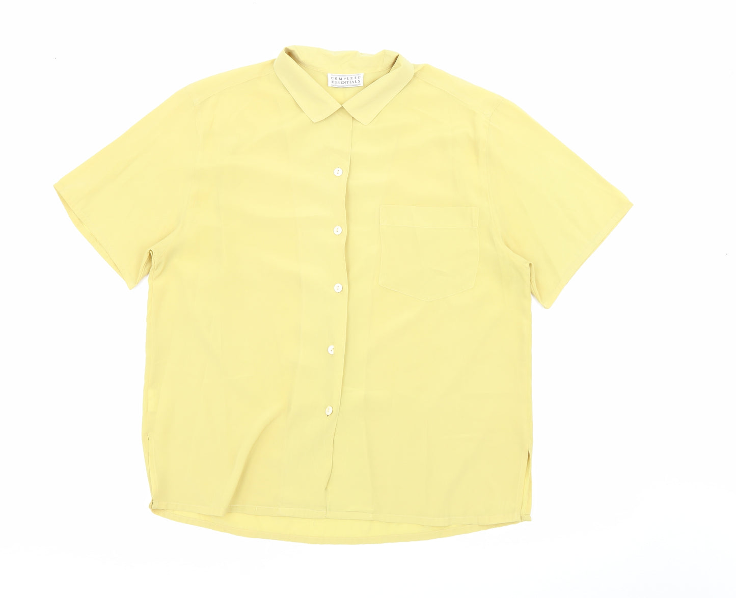 Complete Essentials Womens Yellow  Polyester Basic Button-Up Size L Collared