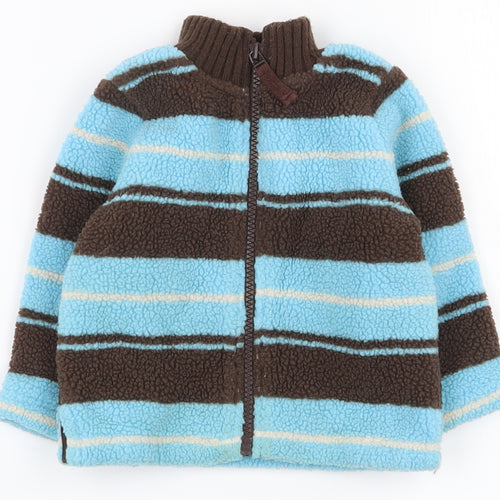 John Lewis Boys Blue Striped Acrylic Full Zip Jumper Size 9-12 Months  Zip