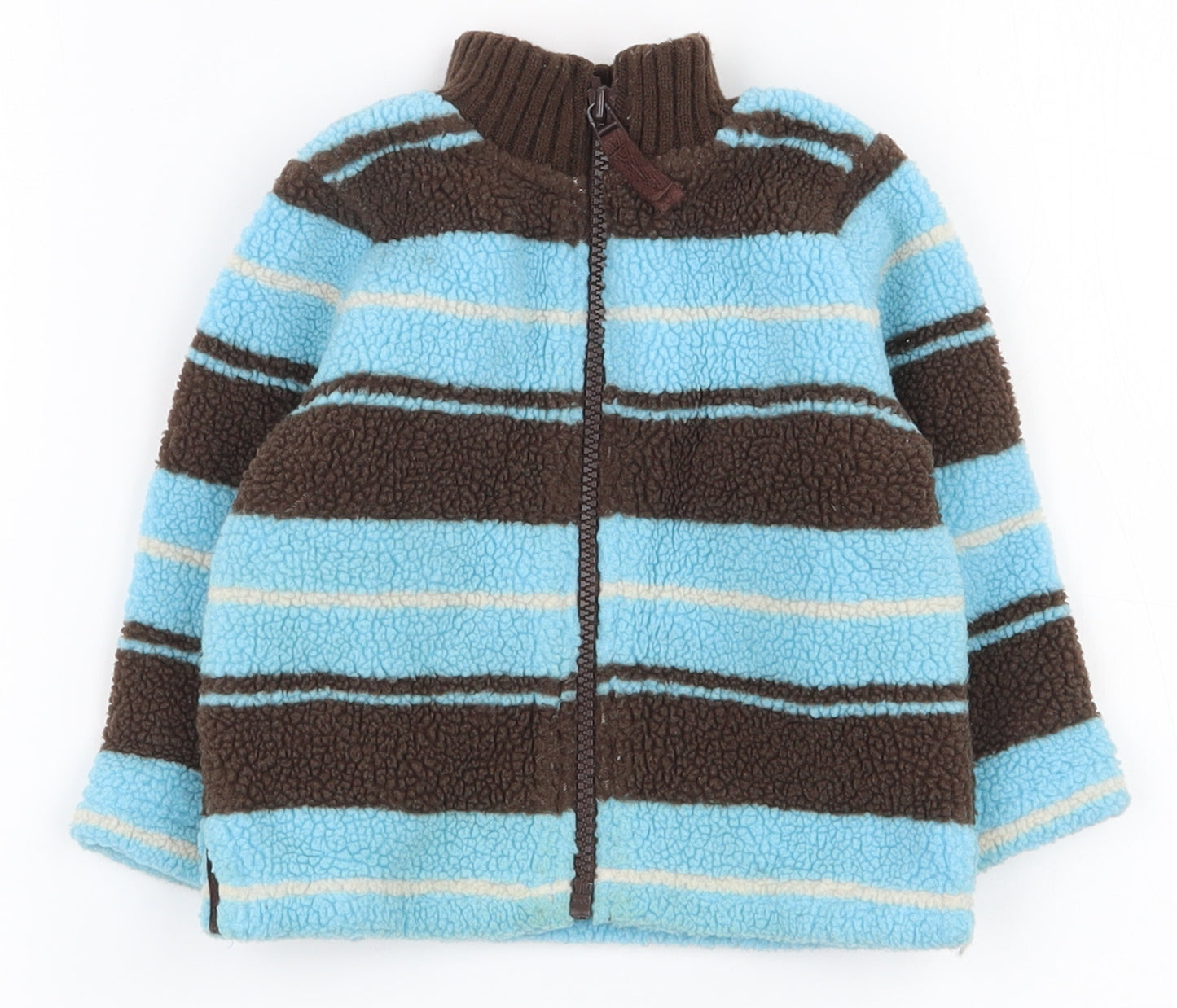 John Lewis Boys Blue Striped Acrylic Full Zip Jumper Size 9-12 Months  Zip