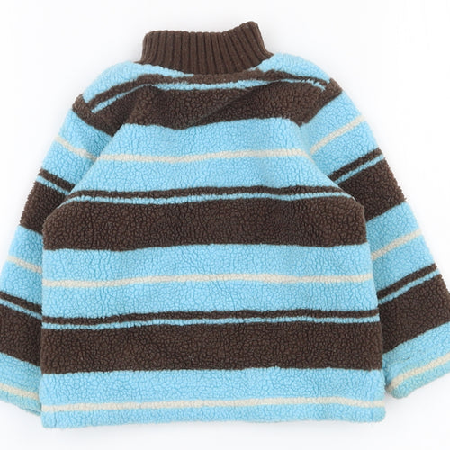 John Lewis Boys Blue Striped Acrylic Full Zip Jumper Size 9-12 Months  Zip