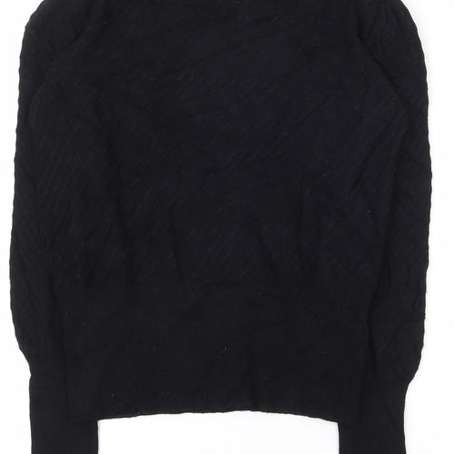 Marks and Spencer Womens Black Round Neck Striped Viscose Pullover Jumper Size 8