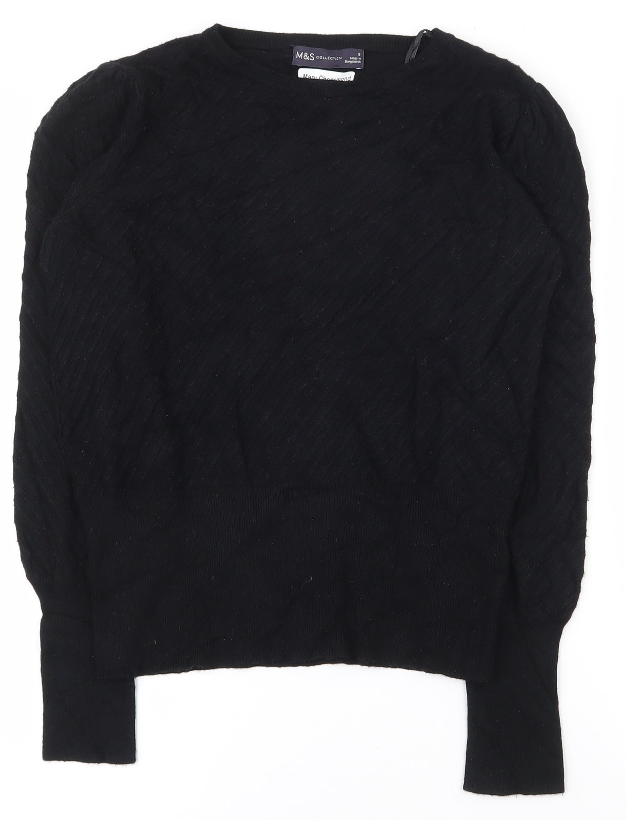 Marks and Spencer Womens Black Round Neck Striped Viscose Pullover Jumper Size 8
