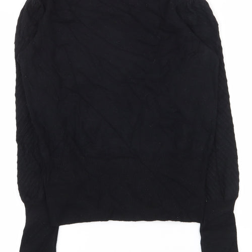 Marks and Spencer Womens Black Round Neck Striped Viscose Pullover Jumper Size 8