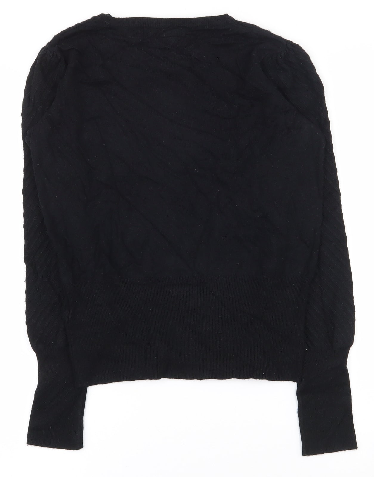 Marks and Spencer Womens Black Round Neck Striped Viscose Pullover Jumper Size 8