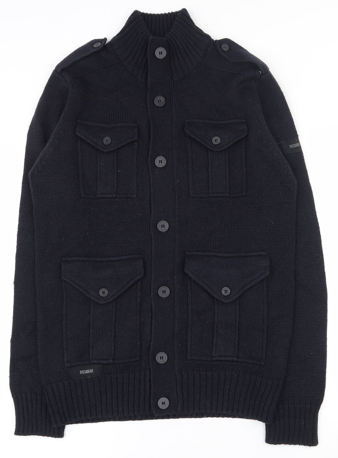 Dissident Mens Black Collared  Acrylic Cardigan Jumper Size S