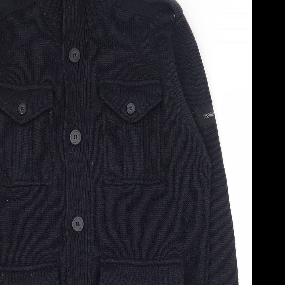 Dissident Mens Black Collared  Acrylic Cardigan Jumper Size S