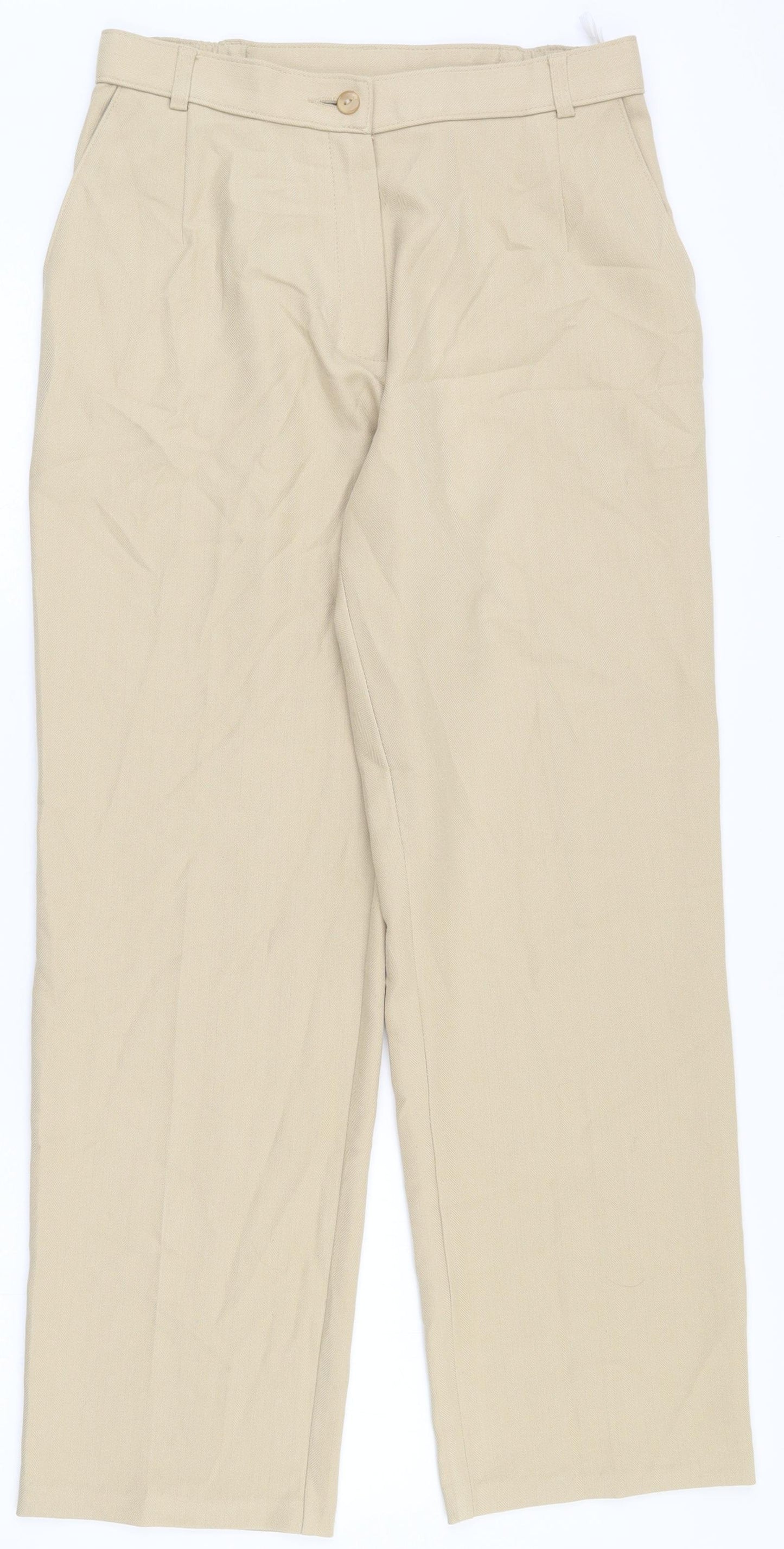 Marks and Spencer Womens Beige  Polyester Capri Trousers Size 10 L27 in Regular Zip