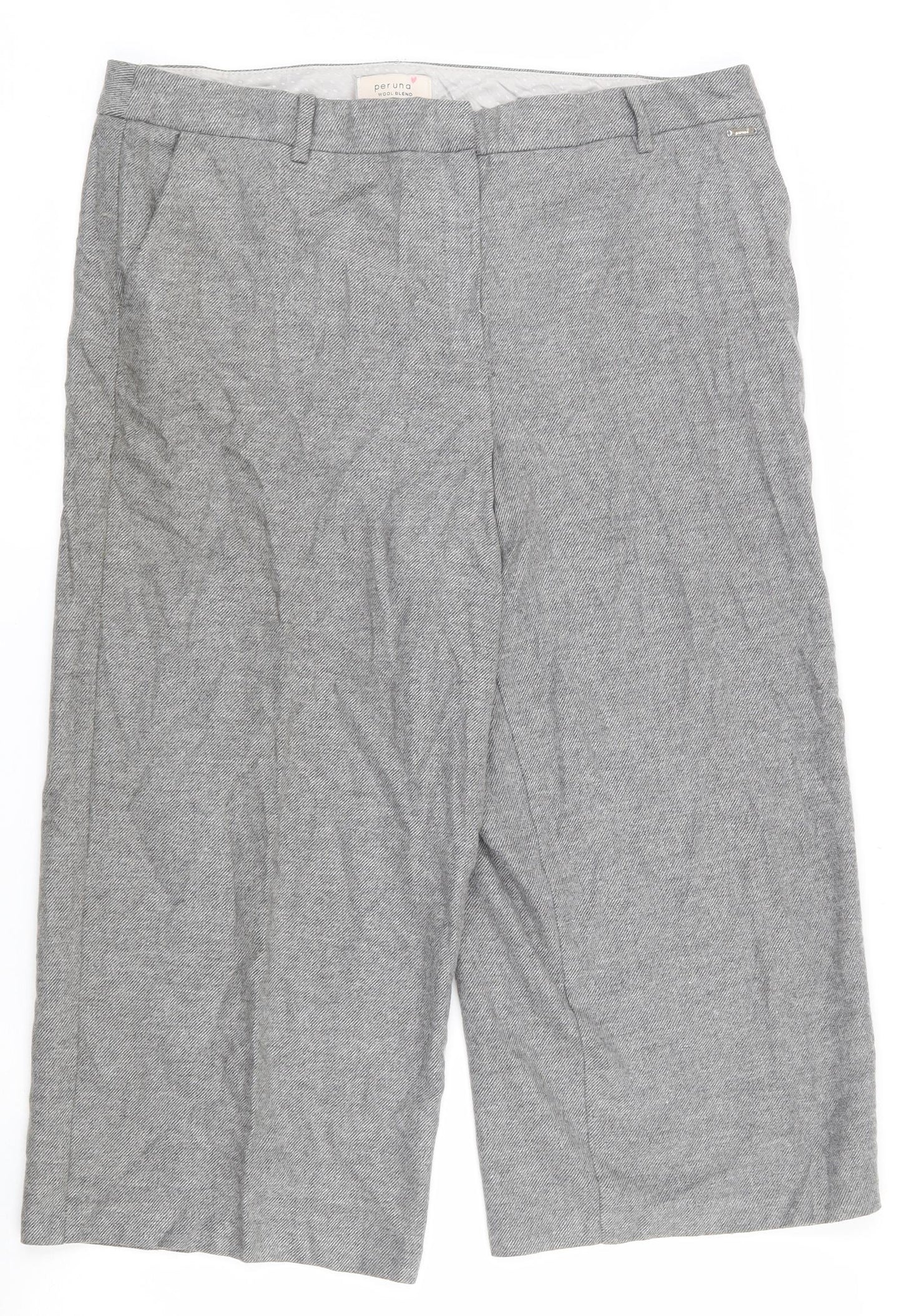 Marks and Spencer Womens Grey  Wool Pedal Pusher Trousers Size 16 L21 in Regular Zip