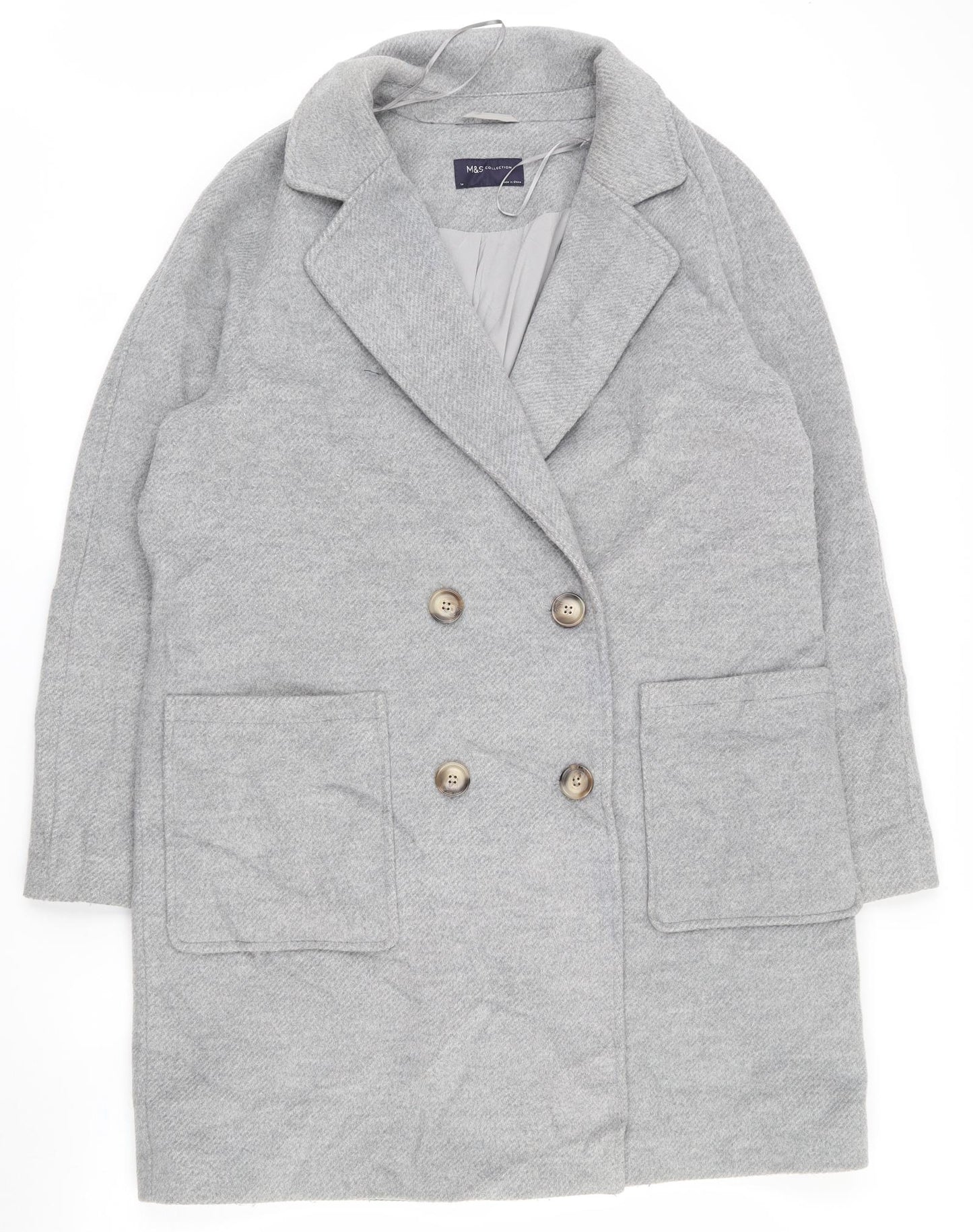 Marks and Spencer Womens Grey   Overcoat Coat Size 14  Button