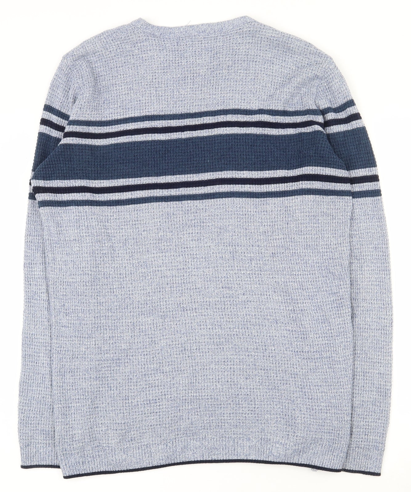 Primark Mens Blue Round Neck Striped Acrylic Pullover Jumper Size L