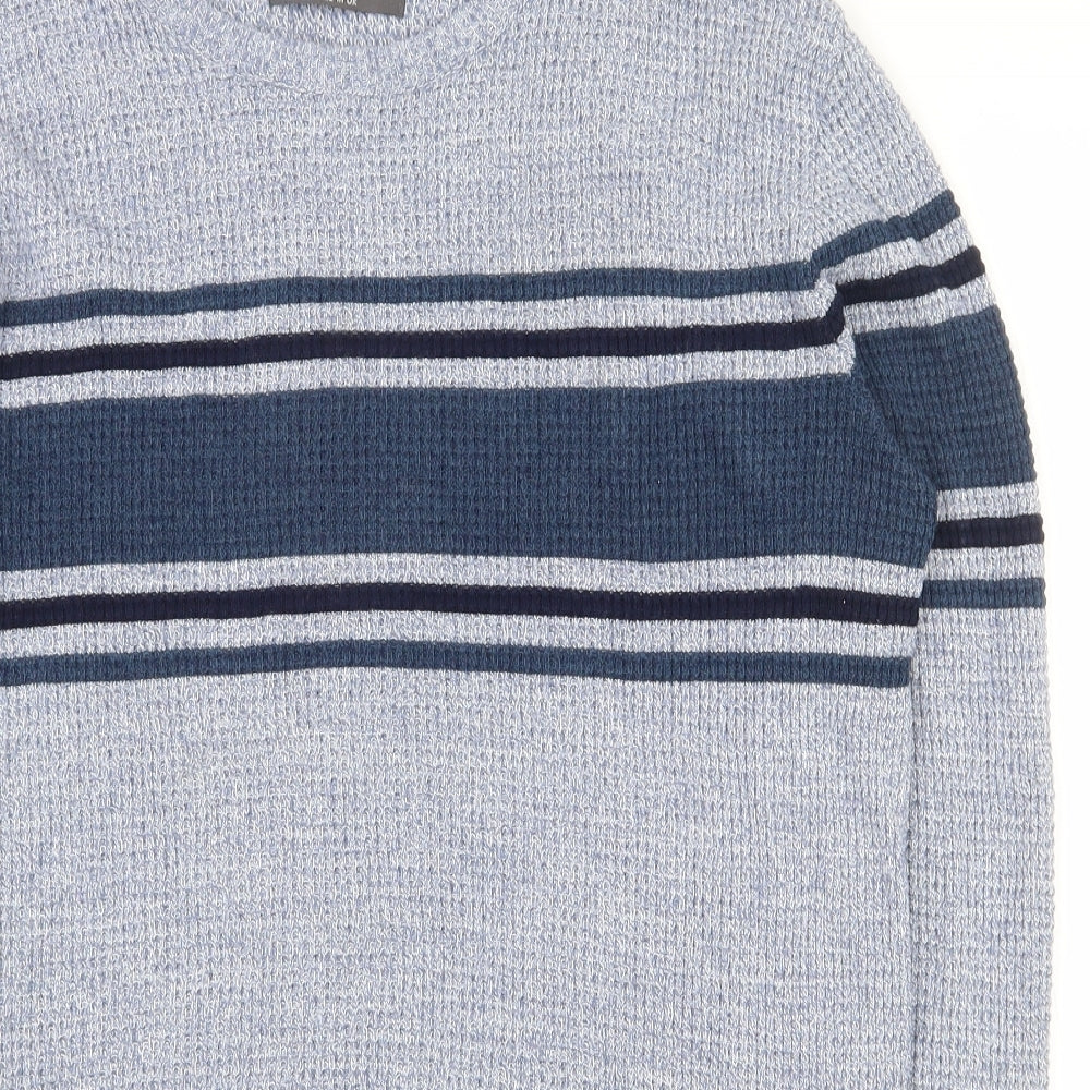 Primark Mens Blue Round Neck Striped Acrylic Pullover Jumper Size L