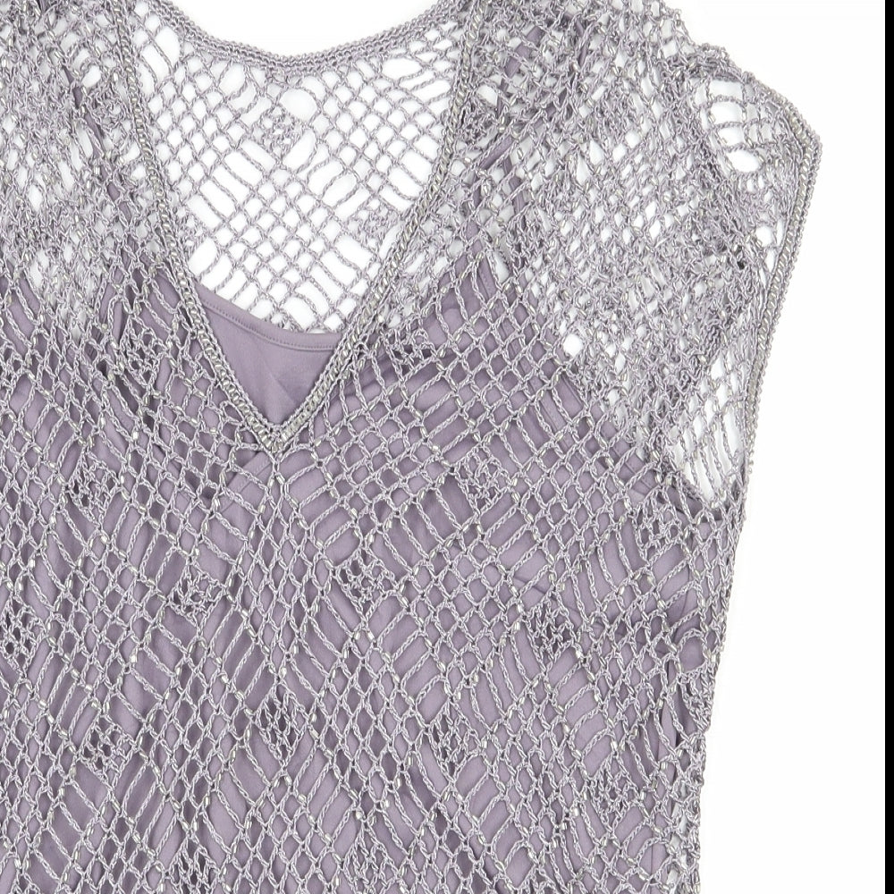 NEXT Womens Purple  Viscose Basic T-Shirt Size 16 V-Neck