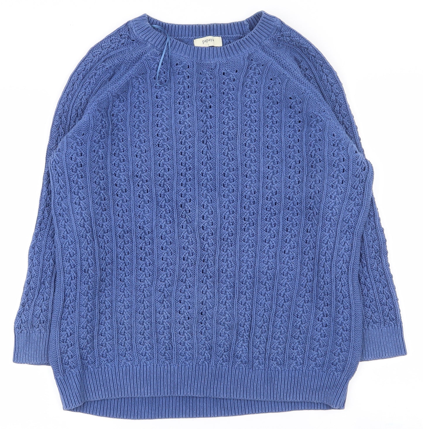 Papaya Womens Blue Round Neck  100% Cotton Pullover Jumper Size L