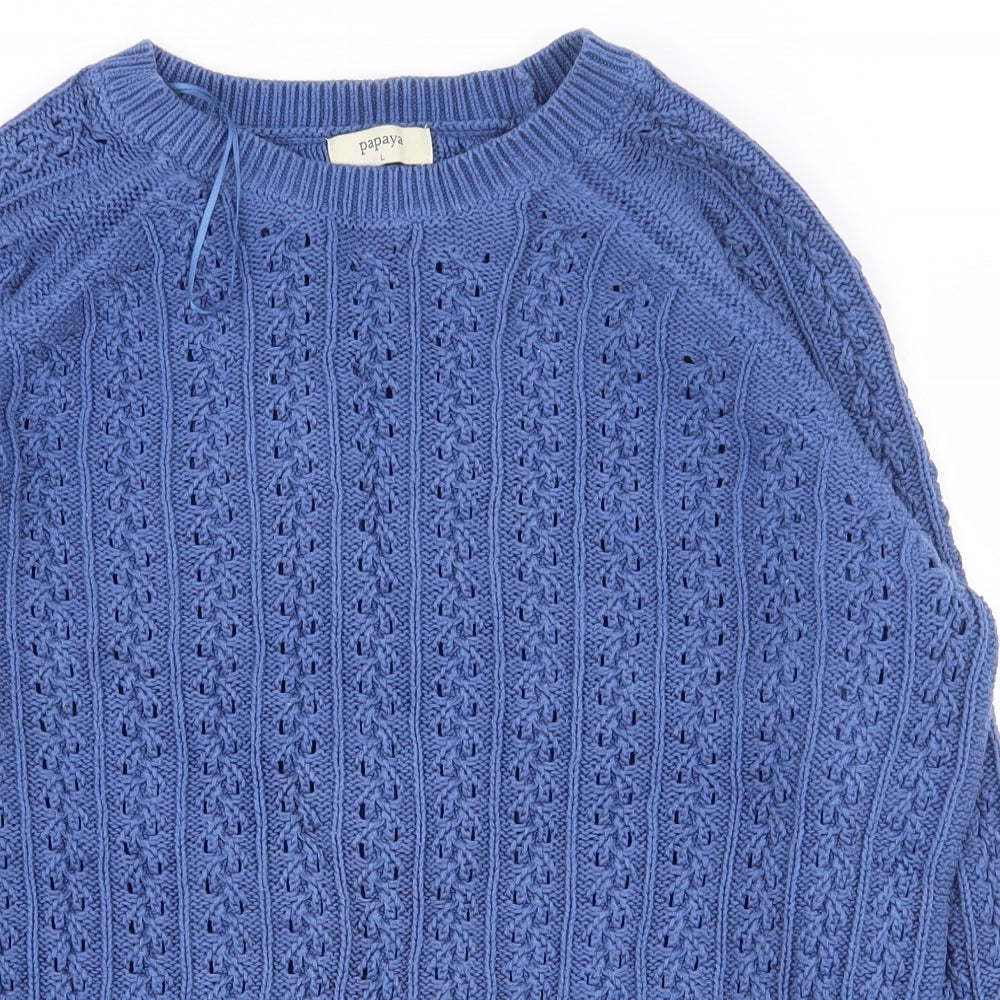 Papaya Womens Blue Round Neck  100% Cotton Pullover Jumper Size L
