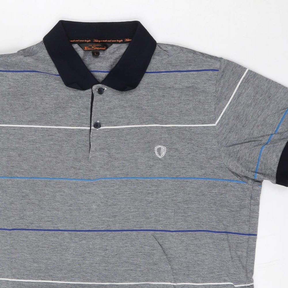 Ben Sherman Mens Multicoloured Striped Cotton  Polo Size L Collared Button