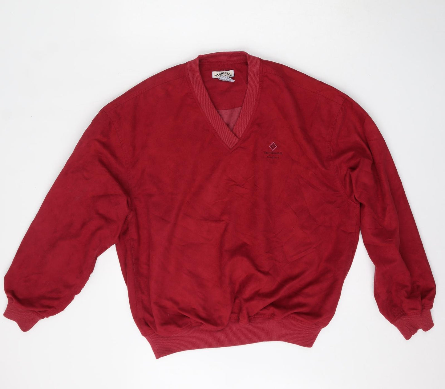 Monterey Club Mens Red V-Neck  Polyester Cardigan Jumper Size L