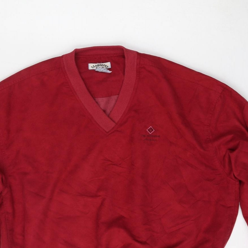 Monterey Club Mens Red V-Neck  Polyester Cardigan Jumper Size L