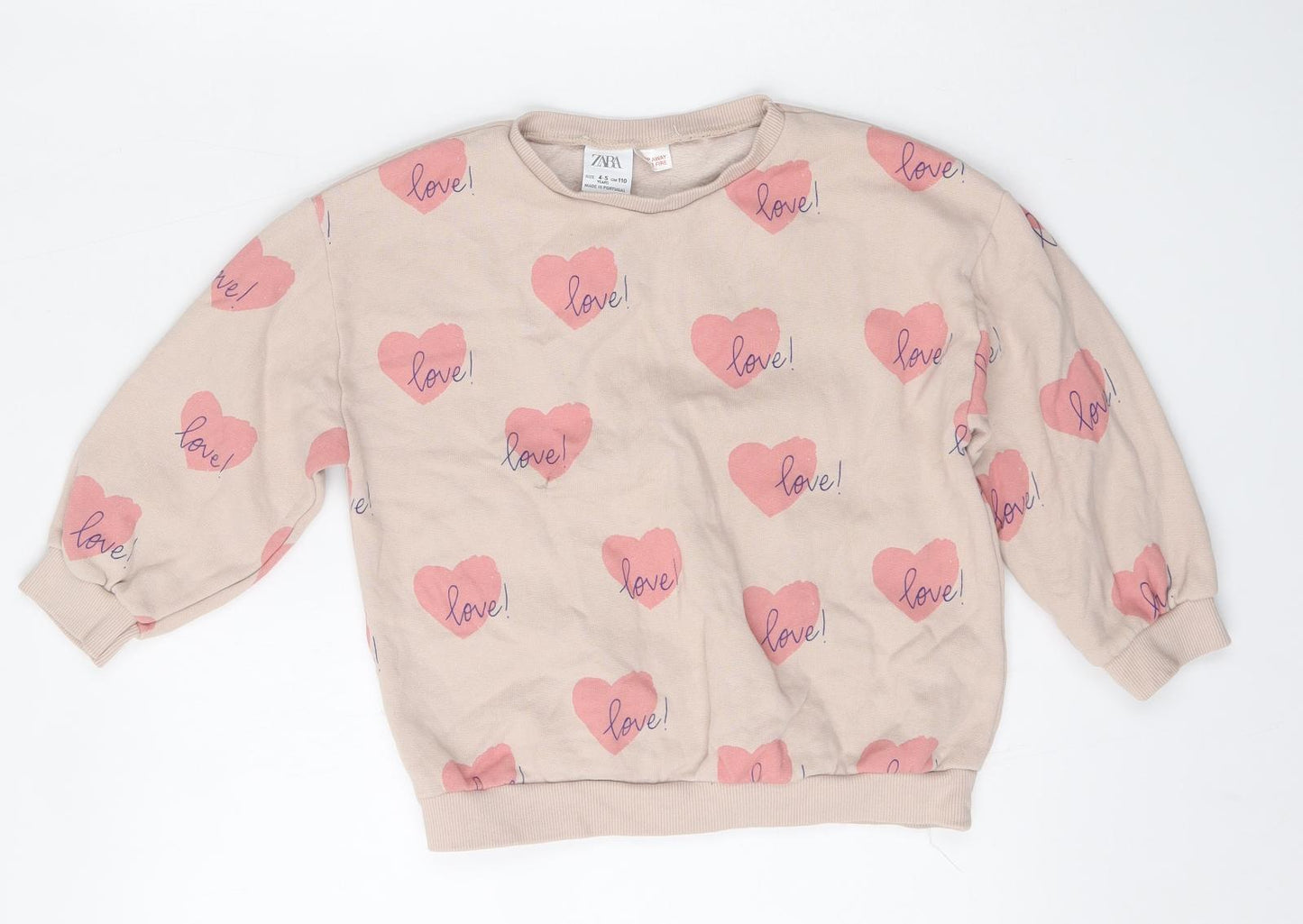 Zara Girls Pink  Cotton Pullover Sweatshirt Size 4 Years