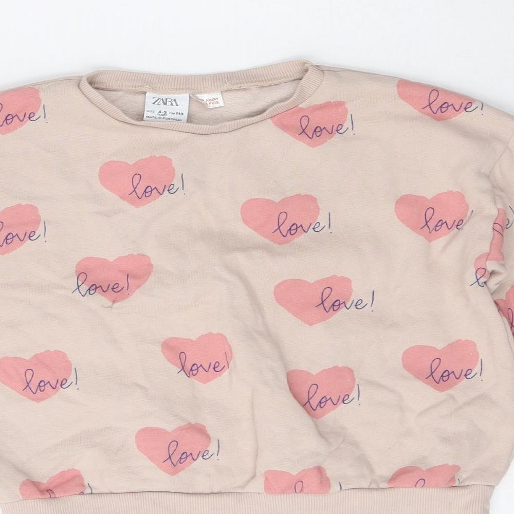 Zara Girls Pink  Cotton Pullover Sweatshirt Size 4 Years