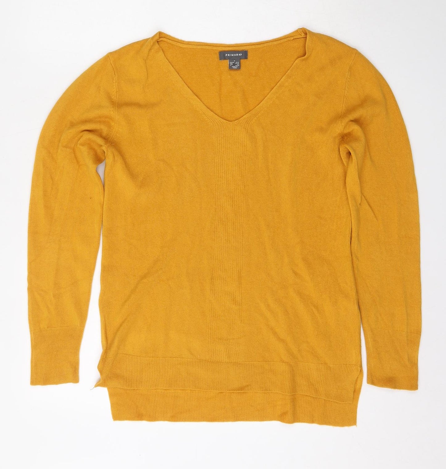 Primark Womens Yellow V-Neck  Acrylic Pullover Jumper Size S