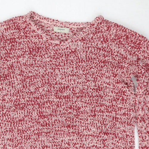 Papaya Womens Red V-Neck  Polyester Pullover Jumper Size S