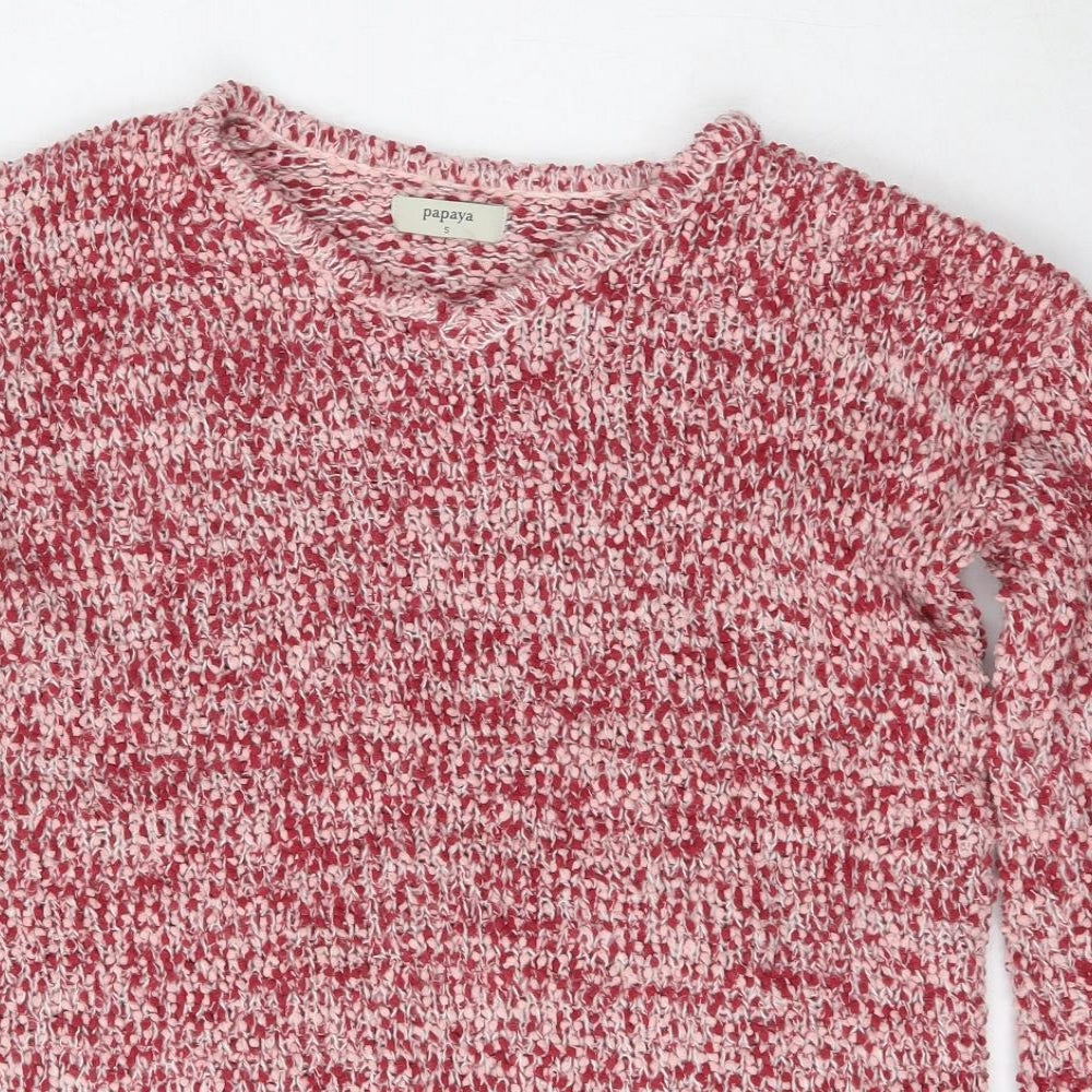 Papaya Womens Red V-Neck  Polyester Pullover Jumper Size S