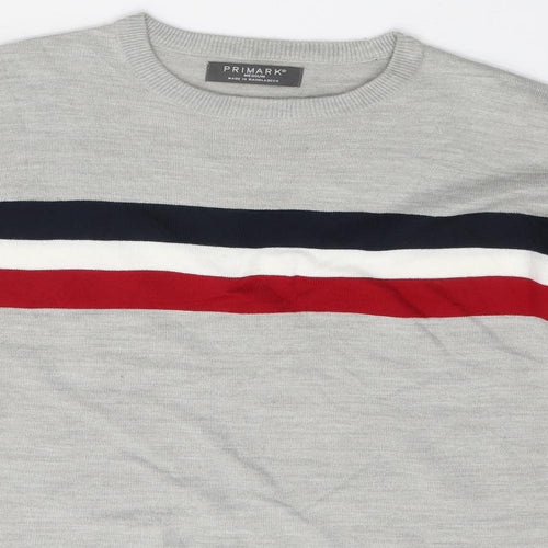 Primark Mens Multicoloured Round Neck Striped Acrylic Pullover Jumper Size M