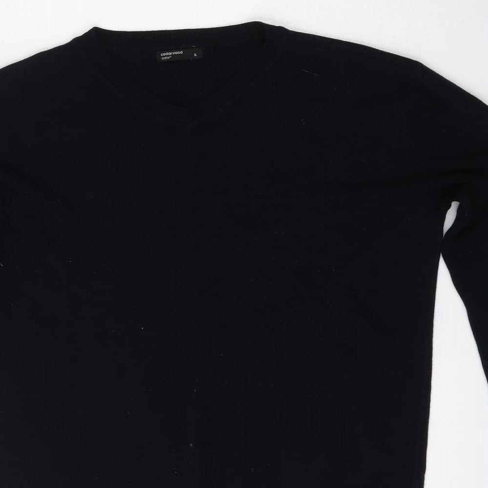 Cedar Wood State Mens Black V-Neck  Acrylic Pullover Jumper Size S