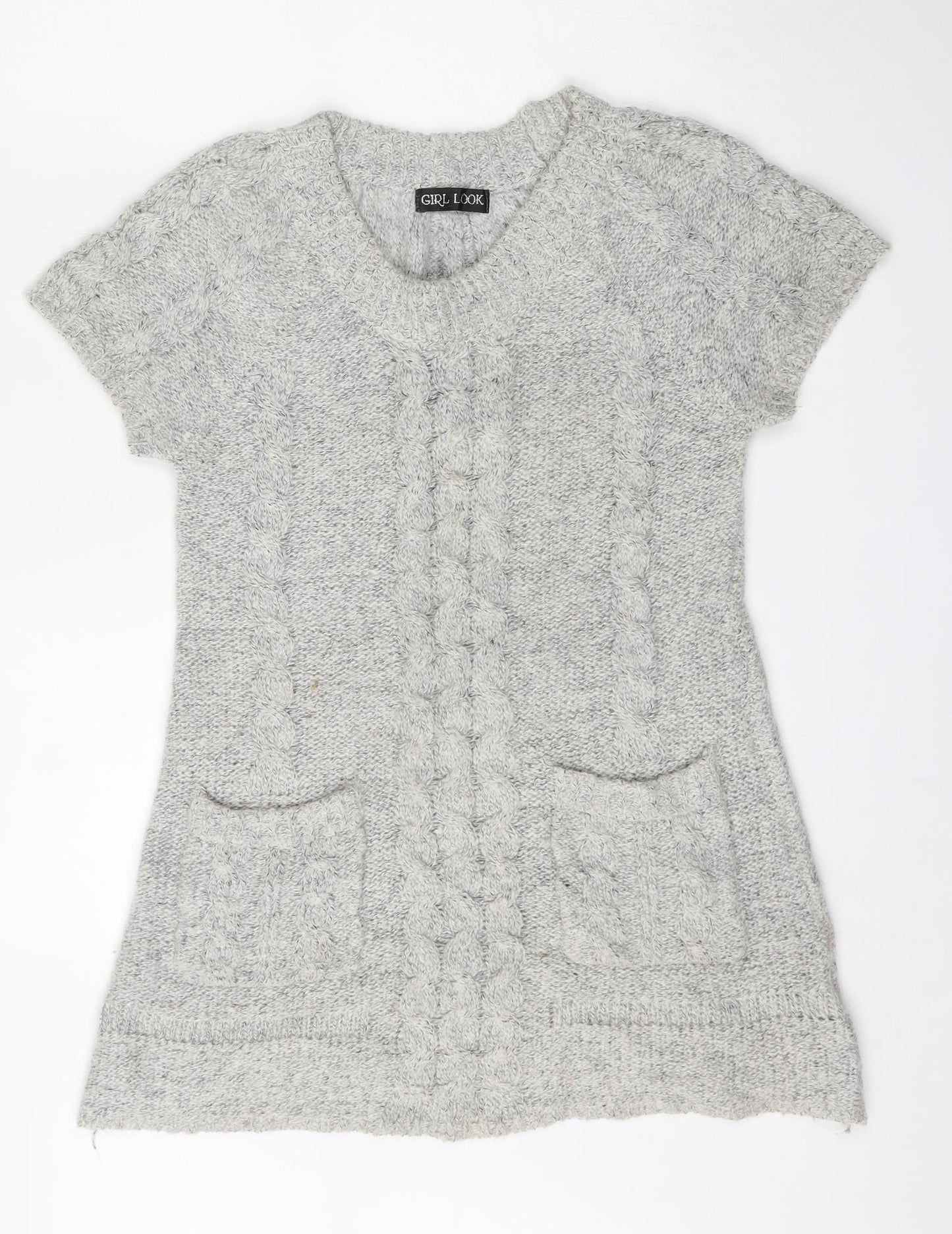 Girl Look Womens Grey Round Neck  Wool Pullover Jumper