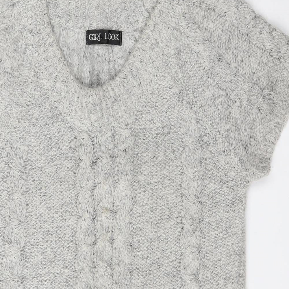 Girl Look Womens Grey Round Neck  Wool Pullover Jumper