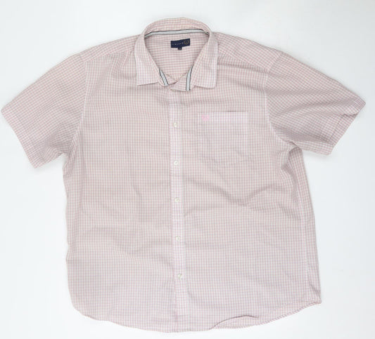 Front view of Lincoln men’s pink check polyester button-up, size XL, collared