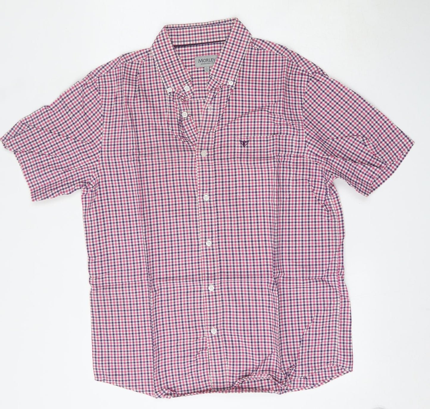 Morley Mens Red Check Cotton  Button-Up Size L Collared