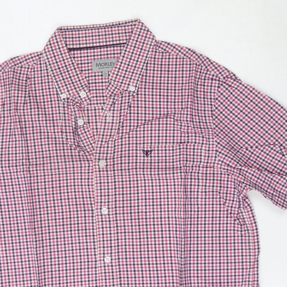 Morley Mens Red Check Cotton  Button-Up Size L Collared