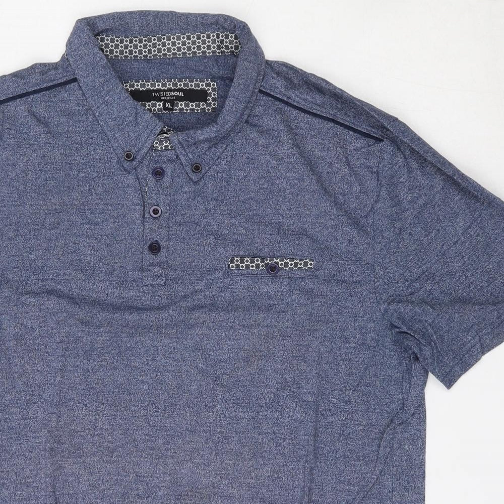 Twisted Soul Mens Blue  Cotton  Button-Up Size XL Collared