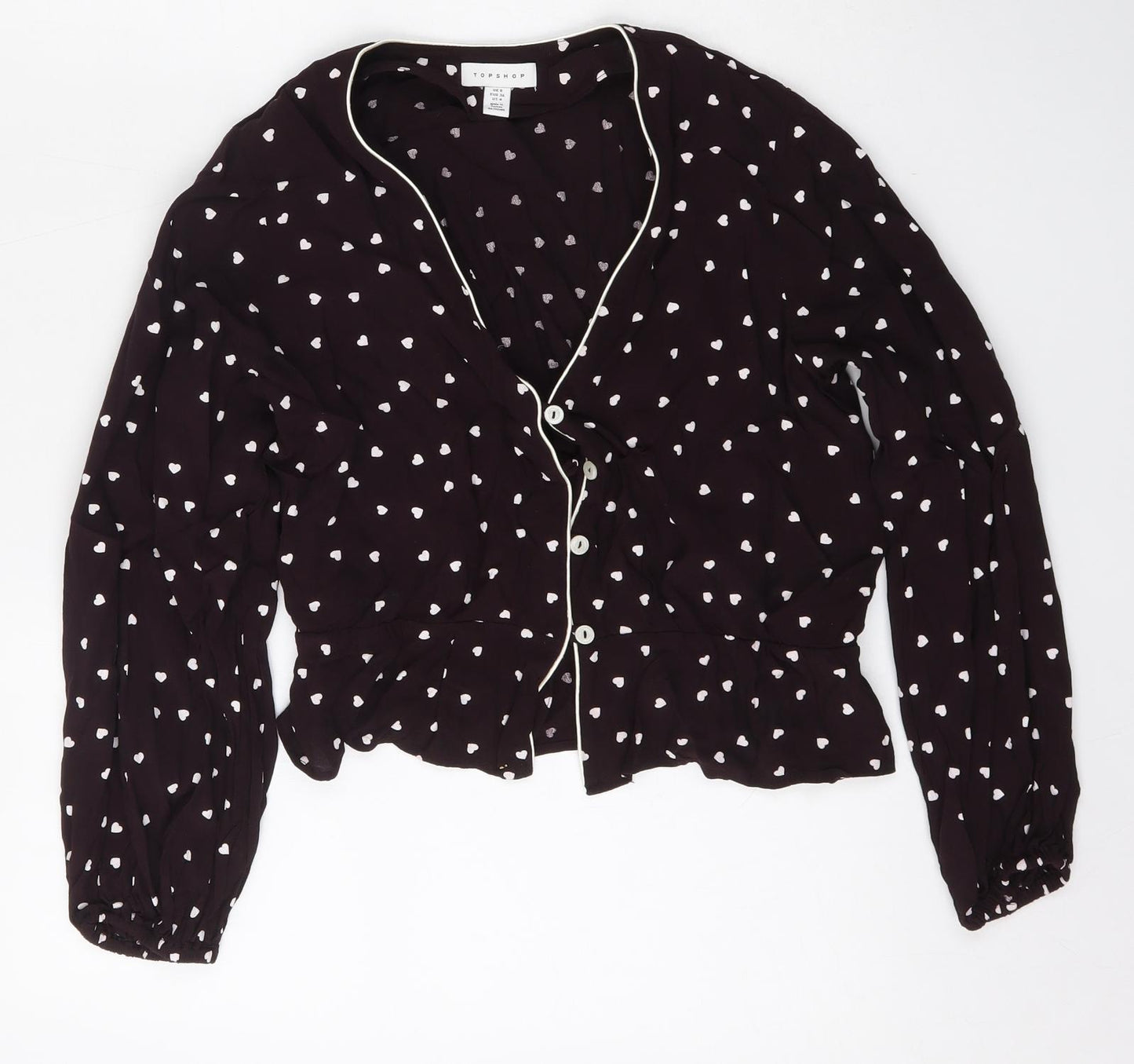 Topshop Womens Purple Geometric Polyester Basic Blouse Size 8 V-Neck