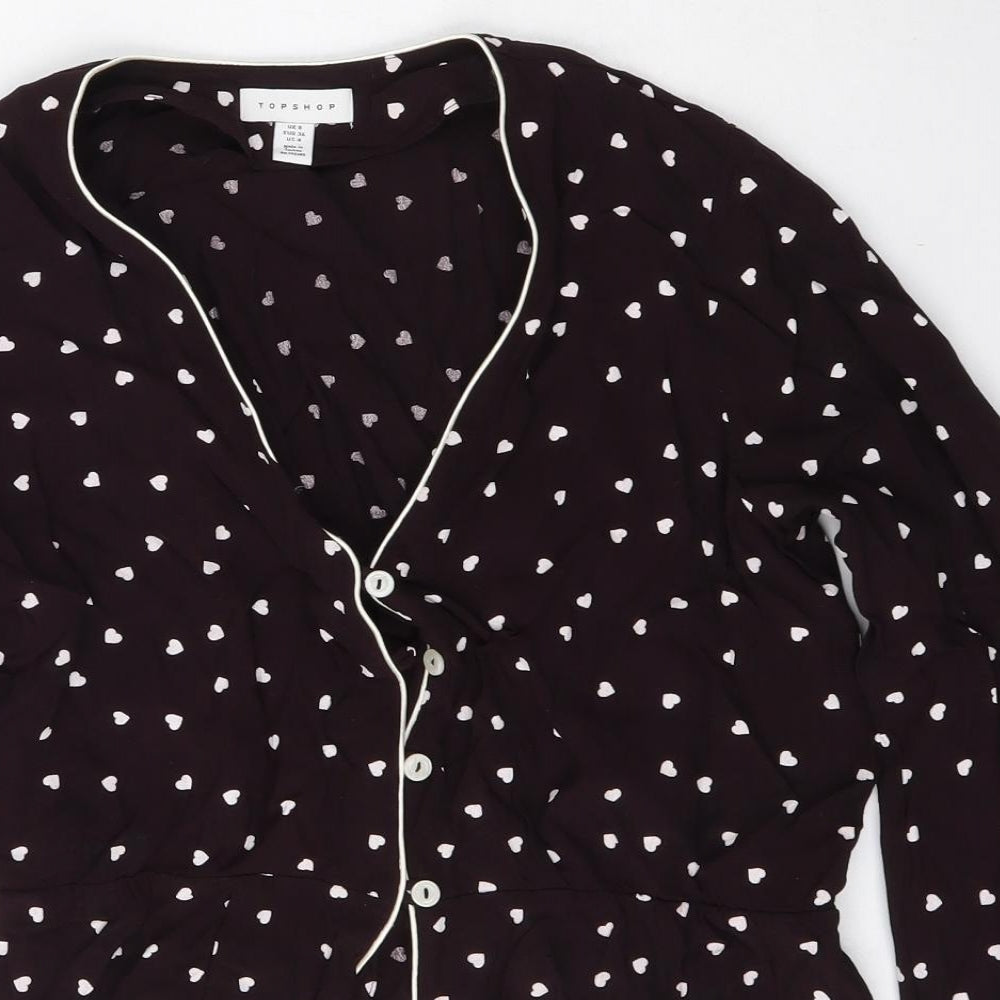 Topshop Womens Purple Geometric Polyester Basic Blouse Size 8 V-Neck