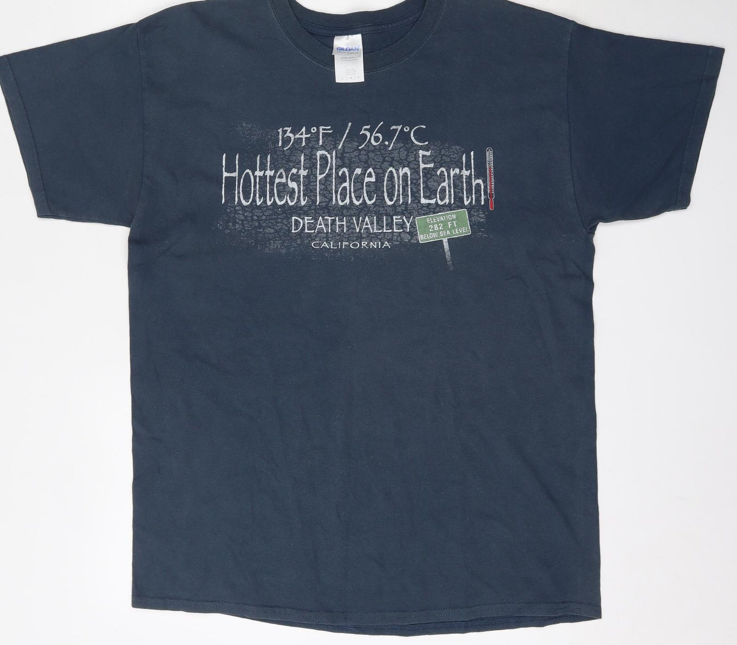 Gildan Mens Blue  Cotton  T-Shirt Size L Round Neck  - Death Valley