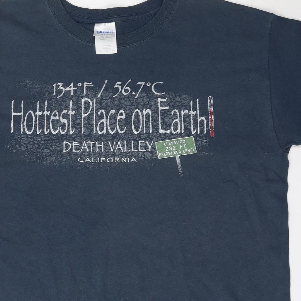 Gildan Mens Blue  Cotton  T-Shirt Size L Round Neck  - Death Valley