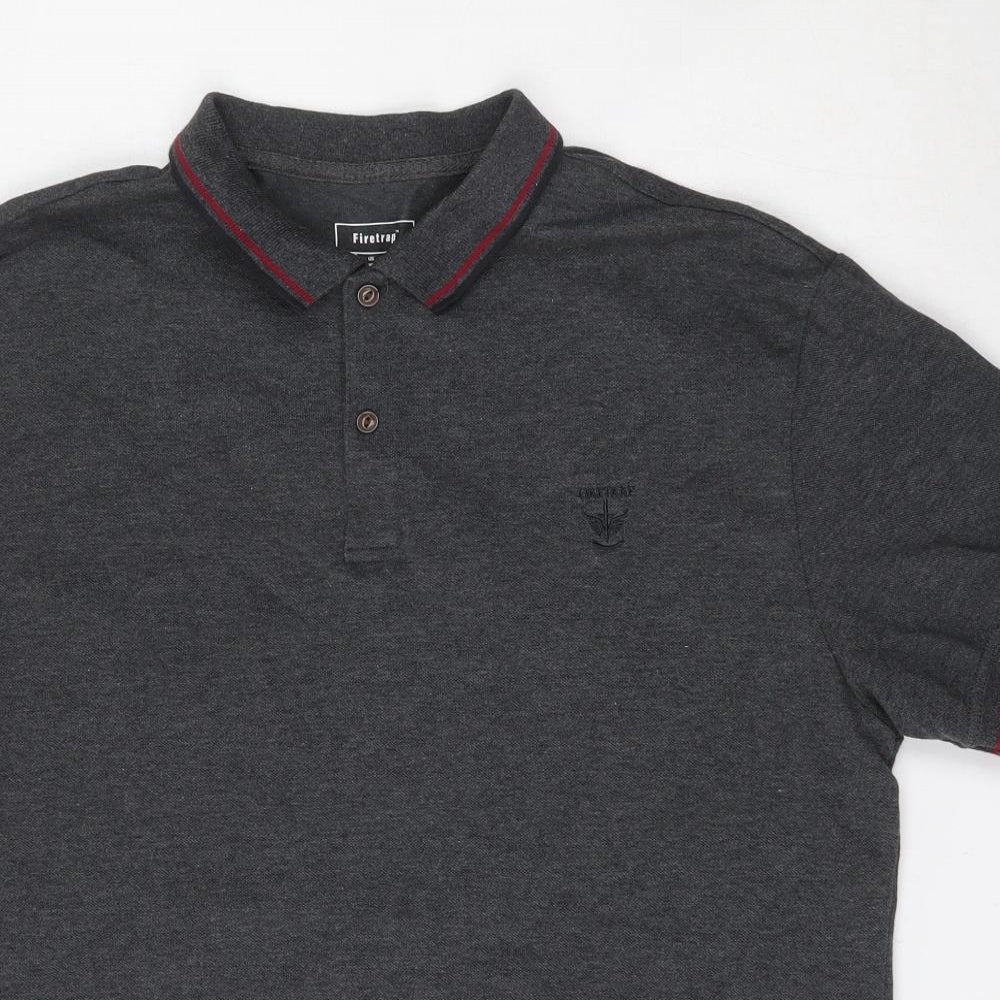 Firetrap Mens Grey  Cotton  Polo Size XL Collared Button