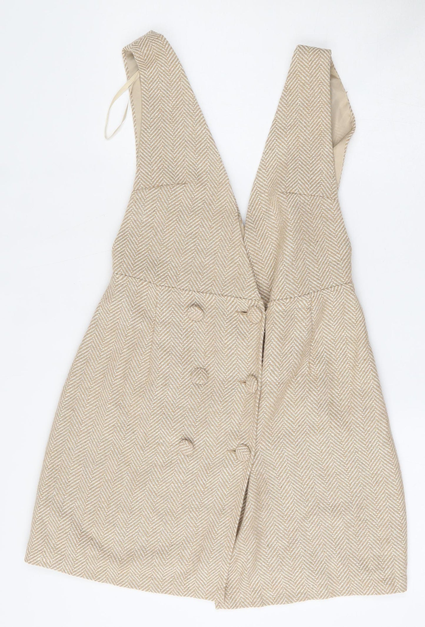 Primark Womens Beige Herringbone Polyester Dungaree One-Piece Size 8